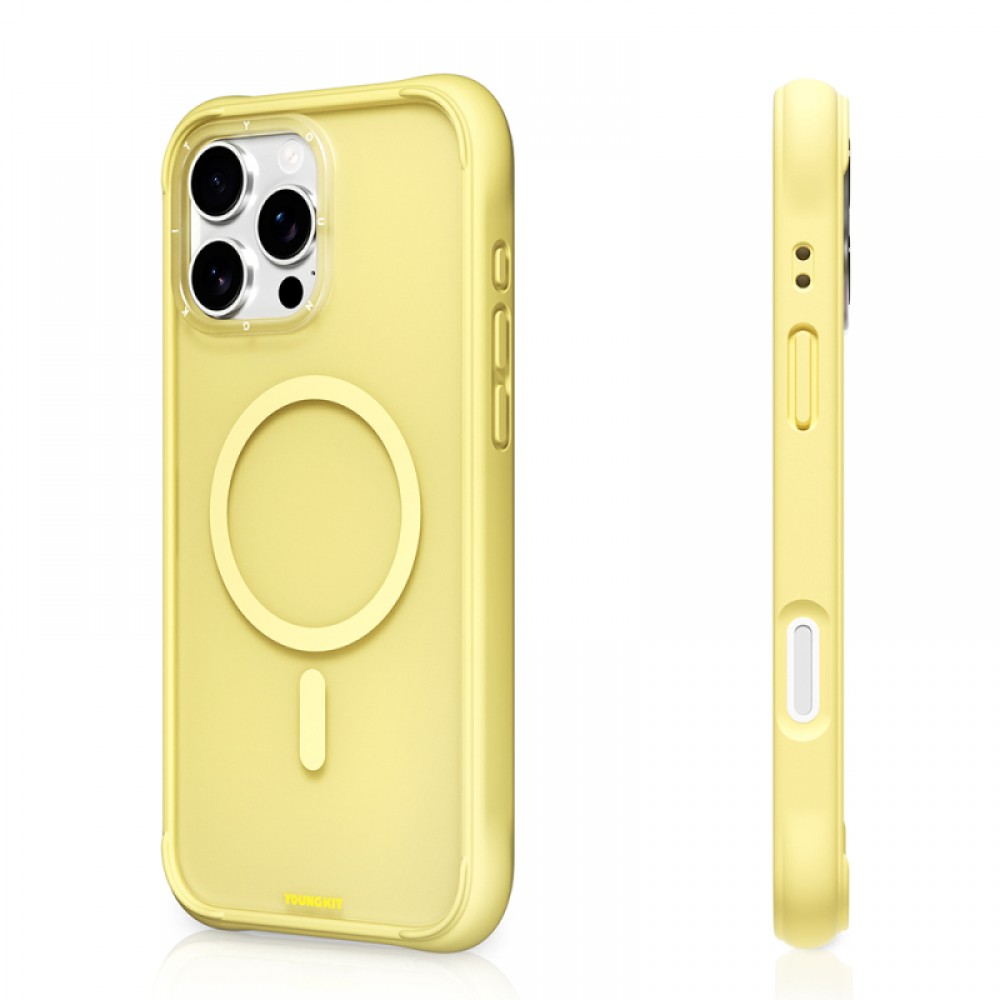 iPhone 16 Pro Youngkit Macaroon serisi MagSafe uyumlu 2 metre düşme korumalı canlı renkli silikon TPU şeffaf telefon kılıfı