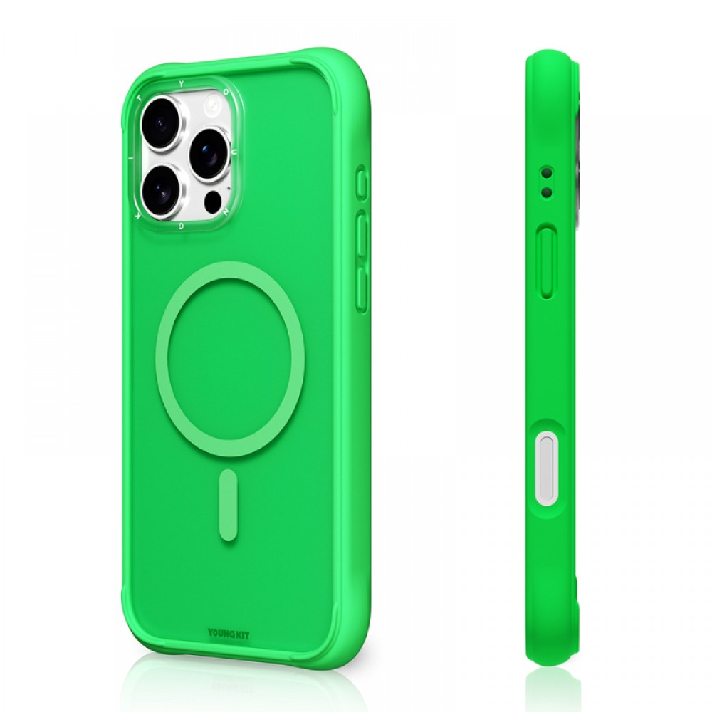 iPhone 16 Pro Youngkit Macaroon serisi MagSafe uyumlu 2 metre düşme korumalı canlı renkli silikon TPU şeffaf telefon kılıfı