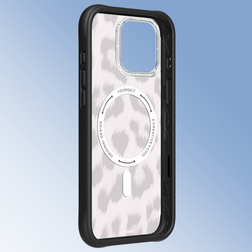 iPhone 16 Pro Max Youngkit Leopard serisi MagSafe uyumlu 4FT düşme korumalı mat sararma karşıtı PC silikon telefon kılıfı
