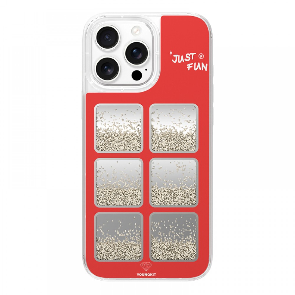 iPhone 16 Pro Max Youngkit Spirit serisi aynalı ve hareketli boncuklu tasarımlı 2 metre düşme korumalı şık telefon kılıfı