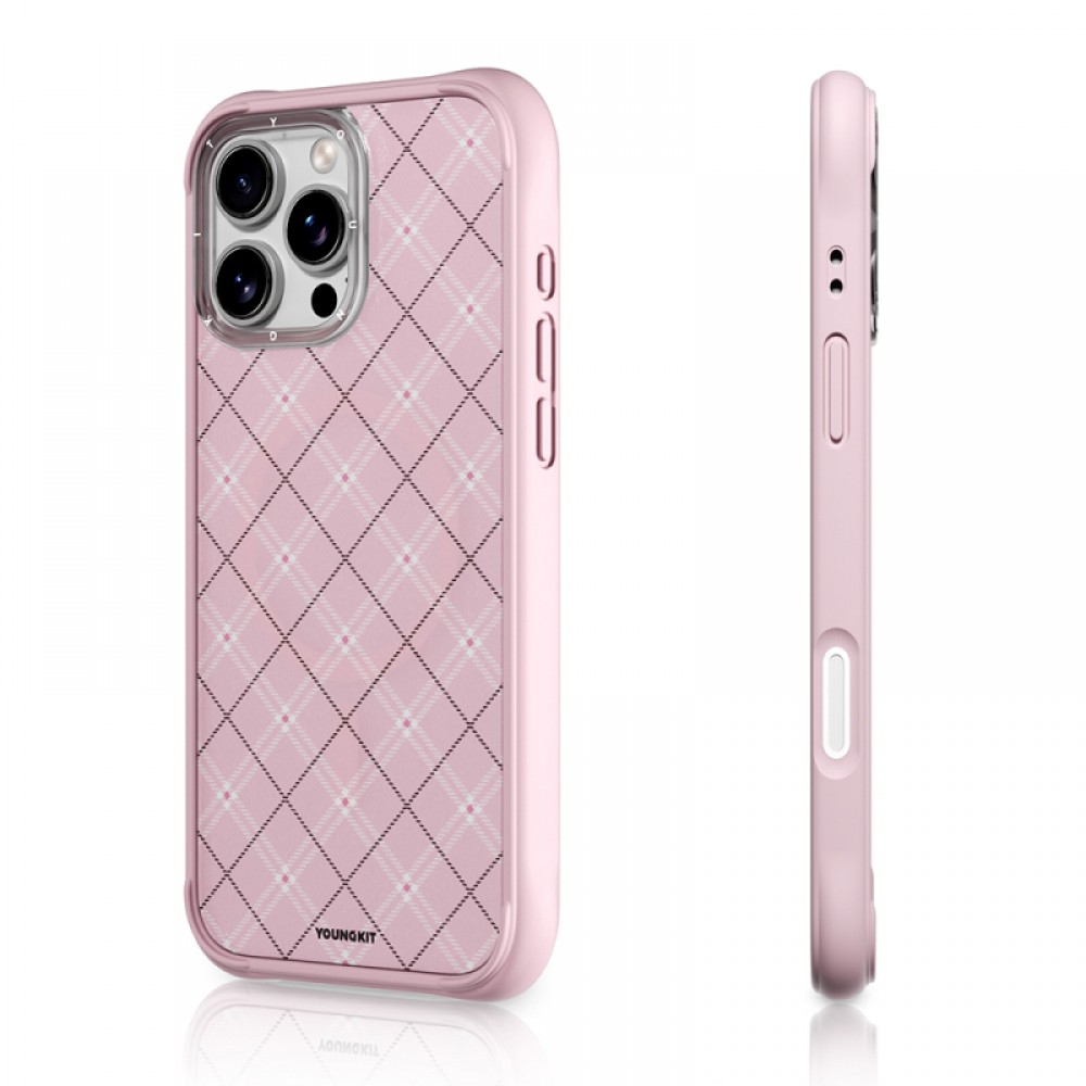 iPhone 16 Pro Youngkit Argyle serisi MagSafe uyumlu kamera kontrol butonlu 4FT düşme korumalı mat sararma karşıtı telefon kılıfı