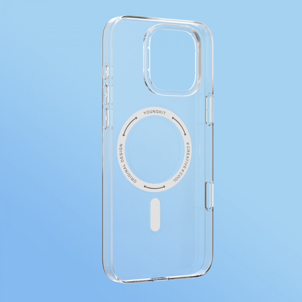 iPhone 16 Youngkit Ice serisi MagSafe uyumlu sert PC malzemeden üretilmiş sararma karşıtı 500+ düşme testli şeffaf koruyucu telefon kılıfı