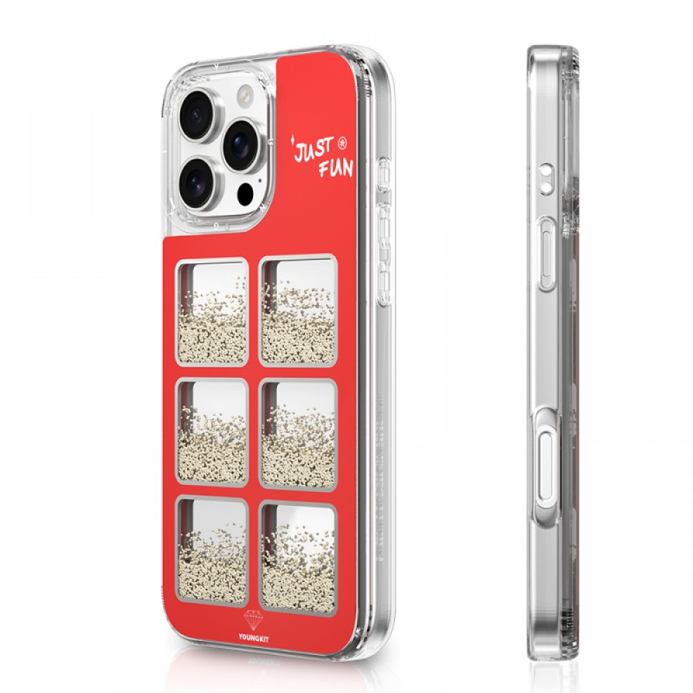 iPhone 16 Pro Max Youngkit Spirit serisi aynalı ve hareketli boncuklu tasarımlı 2 metre düşme korumalı şık telefon kılıfı