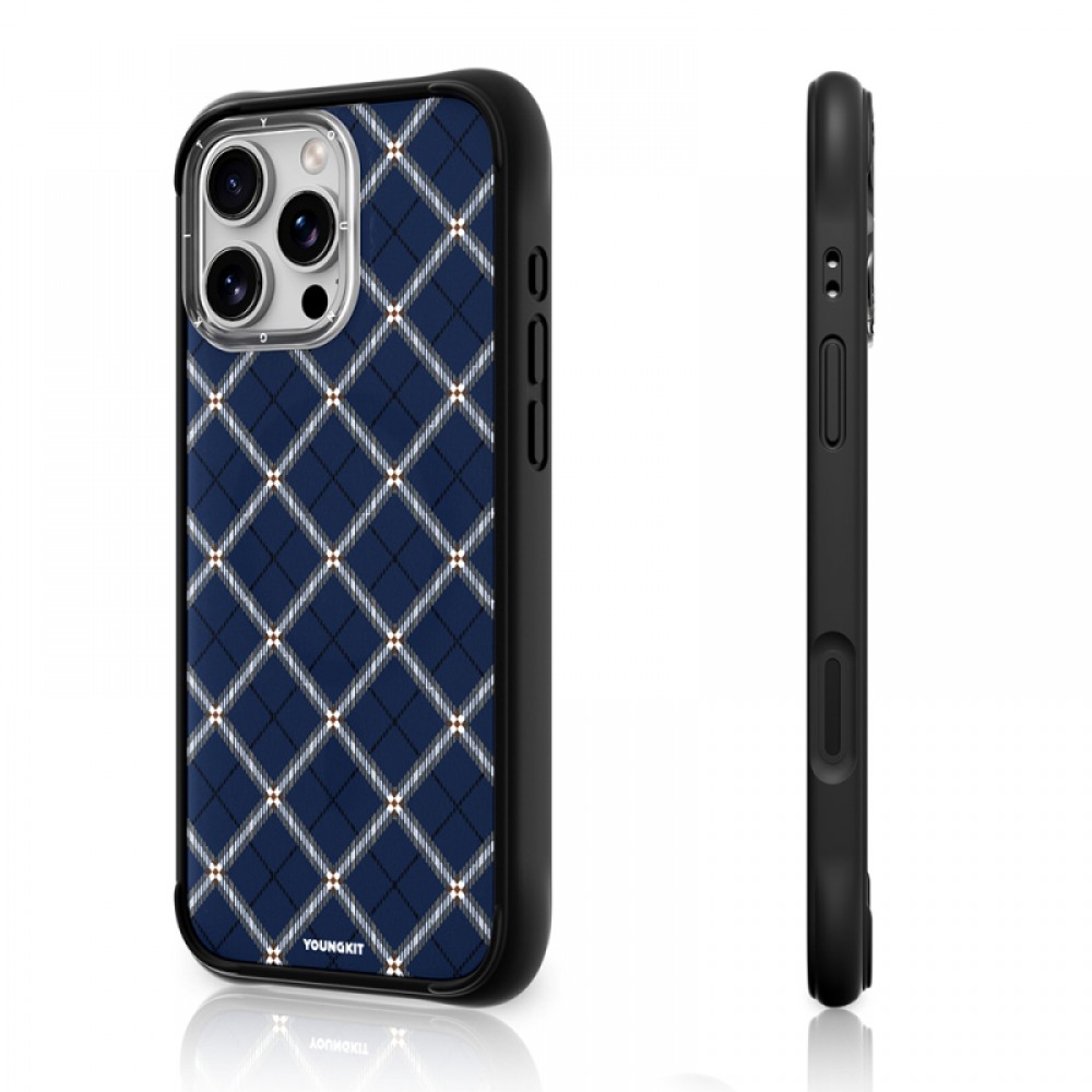 iPhone 16 Pro Youngkit Argyle serisi MagSafe uyumlu kamera kontrol butonlu 4FT düşme korumalı mat sararma karşıtı telefon kılıfı