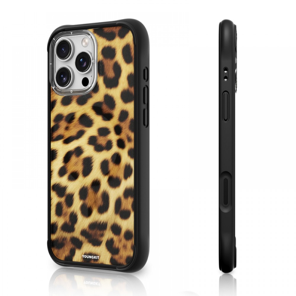 iPhone 16 Pro Youngkit Leopard serisi MagSafe uyumlu 4FT düşme korumalı mat sararma karşıtı PC silikon telefon kılıfı