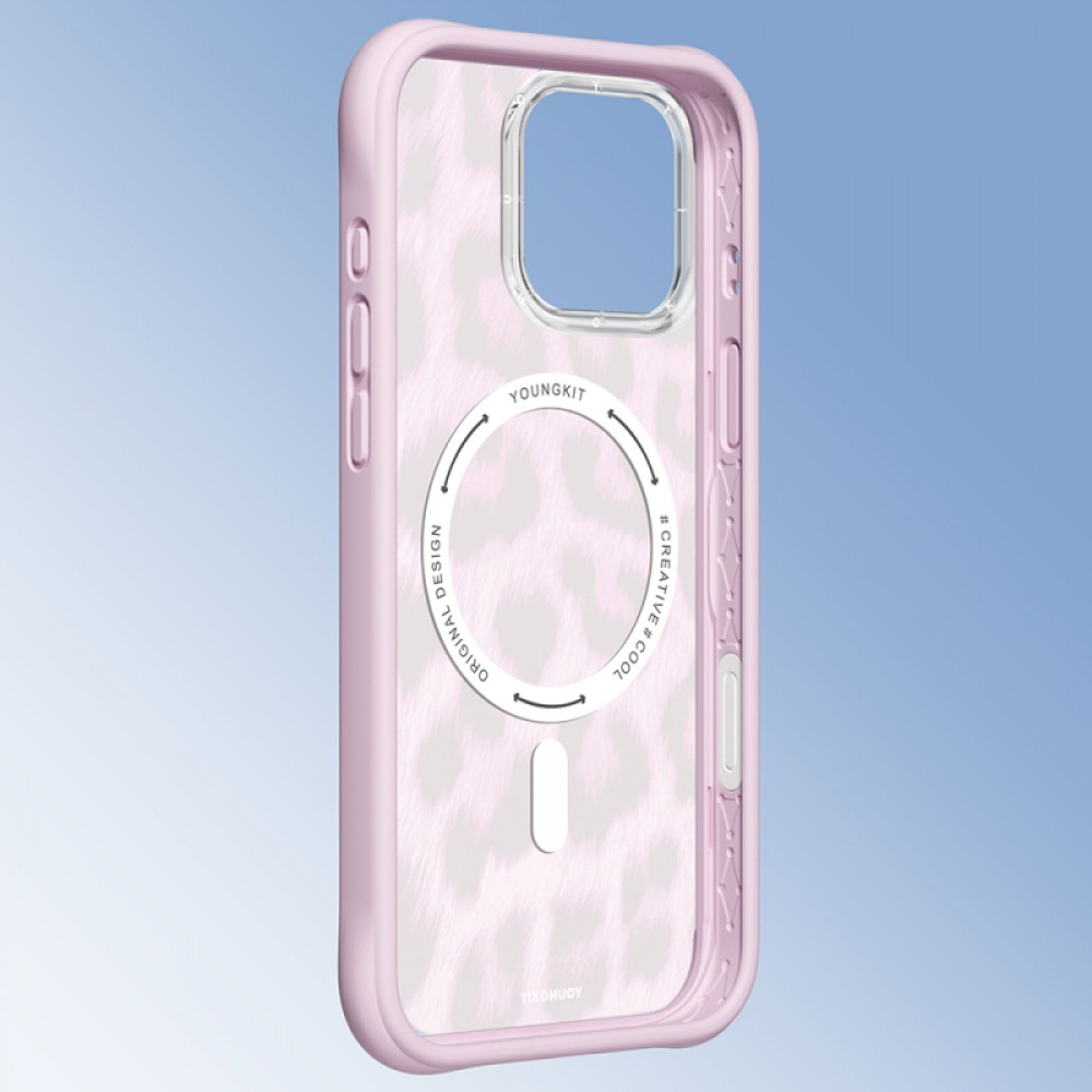 iPhone 16 Pro Max Youngkit Leopard serisi MagSafe uyumlu 4FT düşme korumalı mat sararma karşıtı PC silikon telefon kılıfı