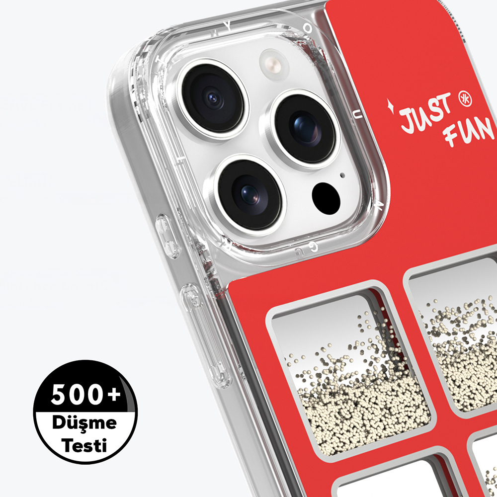 iPhone 16 Pro Max Youngkit Spirit serisi aynalı ve hareketli boncuklu tasarımlı 2 metre düşme korumalı şık telefon kılıfı