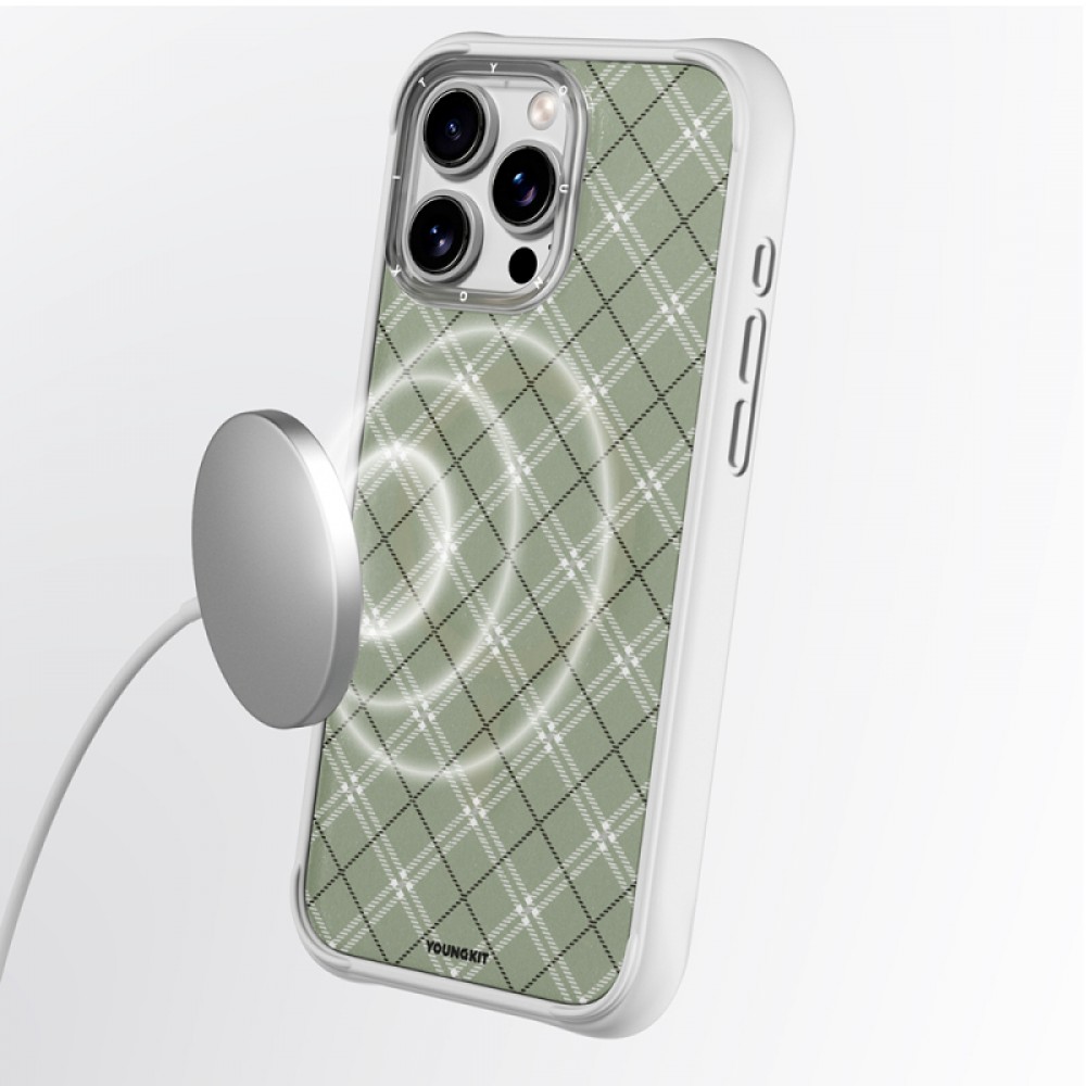 iPhone 16 Pro Youngkit Argyle serisi MagSafe uyumlu kamera kontrol butonlu 4FT düşme korumalı mat sararma karşıtı telefon kılıfı