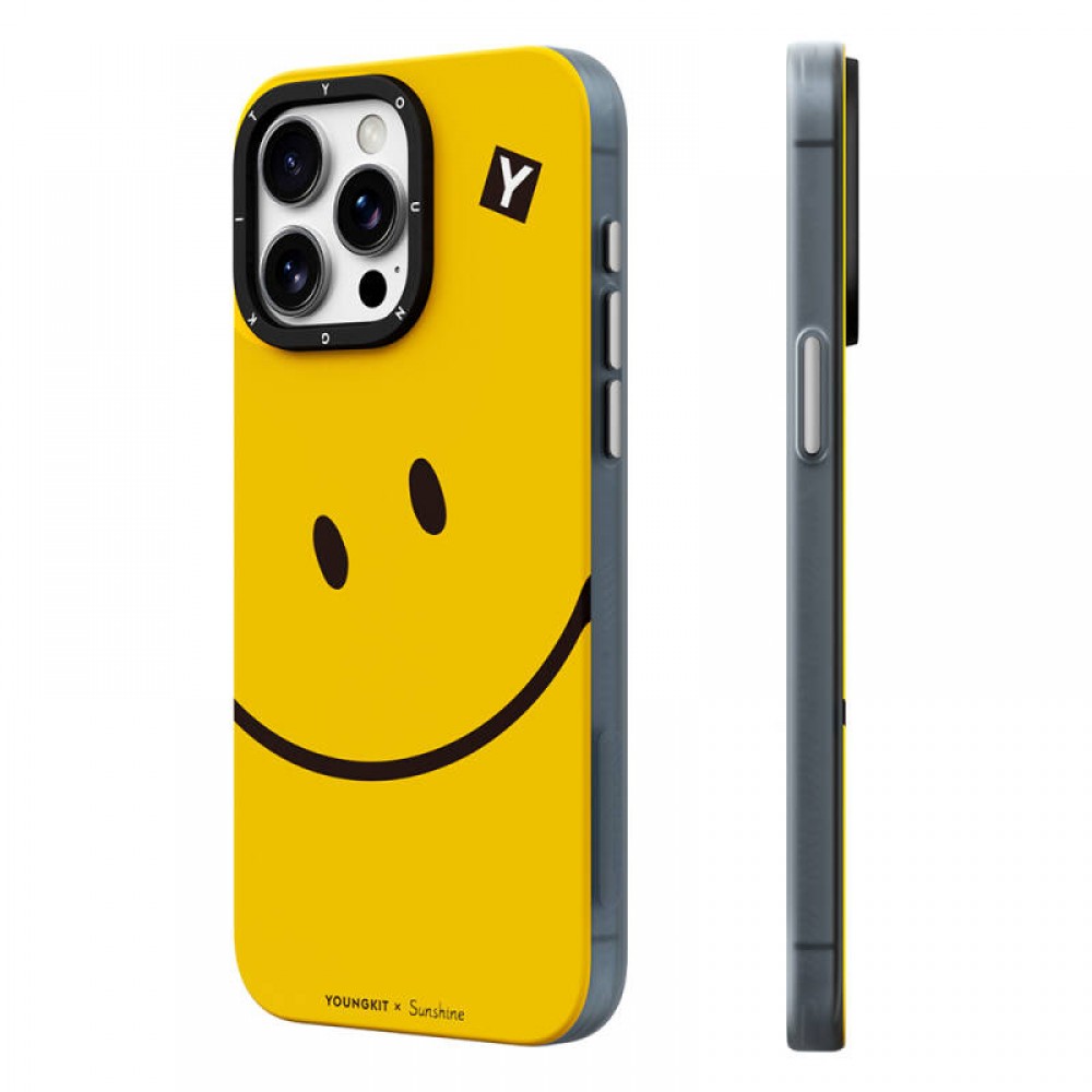 iPhone 14 Pro Youngkit Daily Happy serisi MagSafe uyumlu Sunshine tasarımlı 500+ düşme testli sararmaya dayanıklı tam koruma sağlayan eğlenceli telefon kılıfı