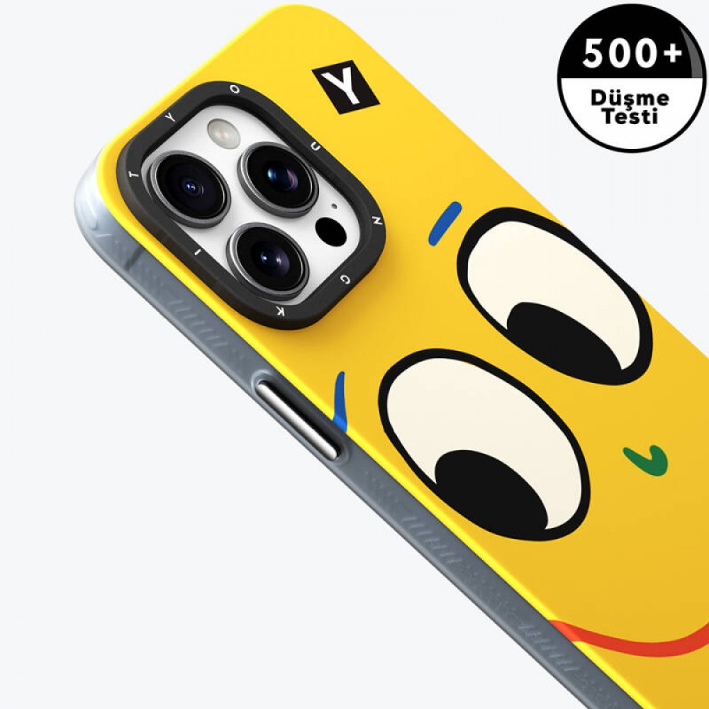 iPhone 14 Pro Youngkit Daily Happy serisi MagSafe uyumlu Sunshine tasarımlı 500+ düşme testli sararmaya dayanıklı tam koruma sağlayan eğlenceli telefon kılıfı