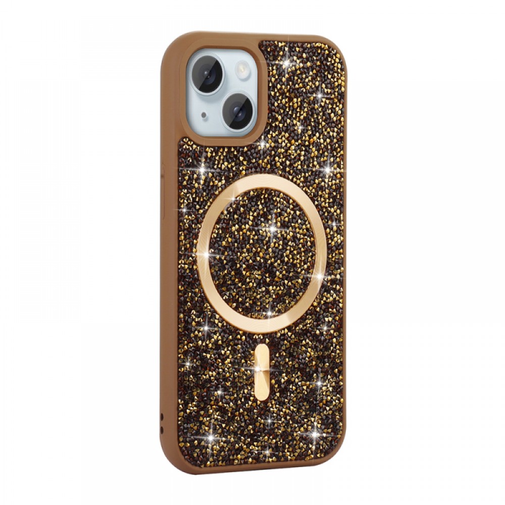 iPhone 15 Plus Zore Mozaik serisi MagSafe uyumlu pırlanta taş detaylı esnek silikon malzemeden üretilmiş lüks koruyucu telefon kılıfı