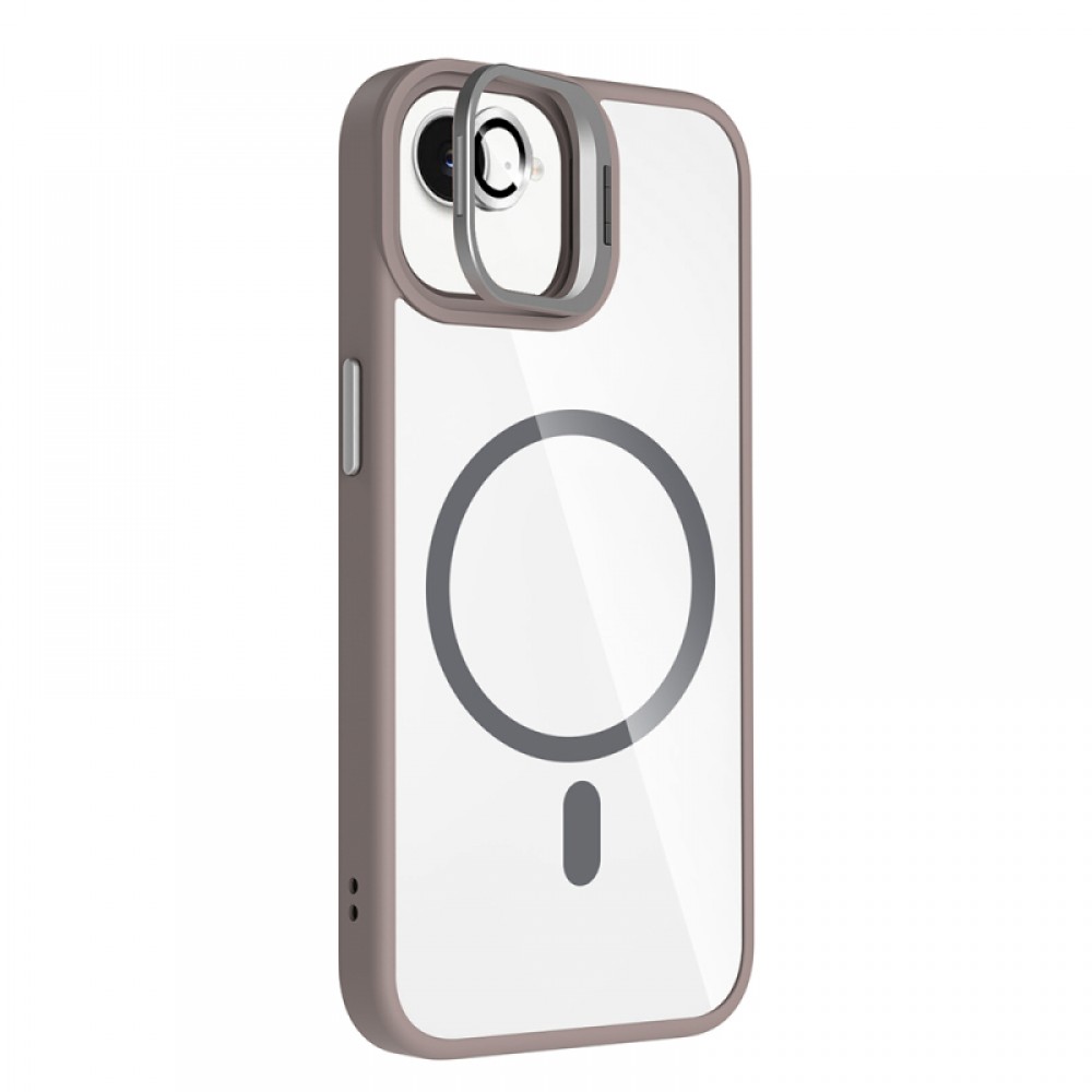 iPhone 16E Zore Etro MagSafe uyumlu entegre standlı kamera lens hediyeli şeffaf TPU PC hibrid koruyucu telefon kılıfı