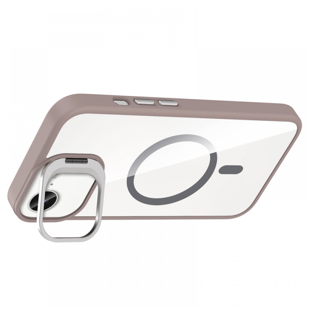 iPhone 16E Zore Etro MagSafe uyumlu entegre standlı kamera lens hediyeli şeffaf TPU PC hibrid koruyucu telefon kılıfı