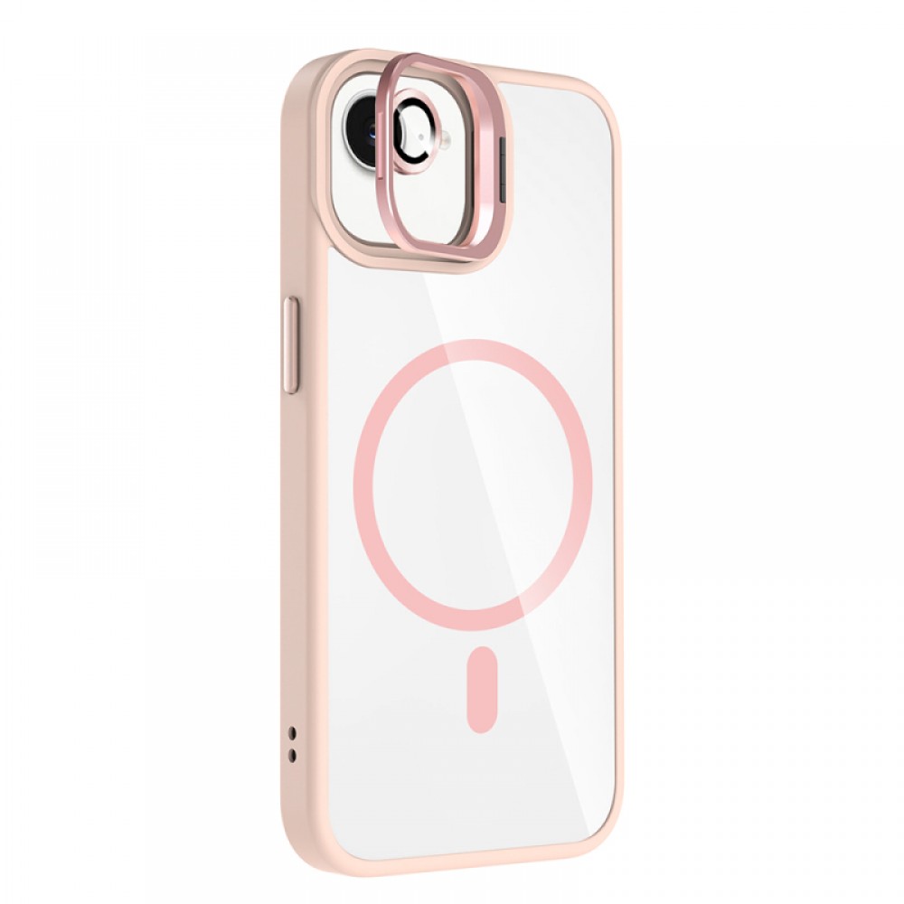 iPhone 16E Zore Etro MagSafe uyumlu entegre standlı kamera lens hediyeli şeffaf TPU PC hibrid koruyucu telefon kılıfı