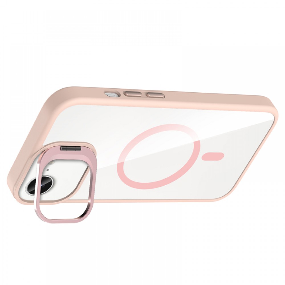 iPhone 16E Zore Etro MagSafe uyumlu entegre standlı kamera lens hediyeli şeffaf TPU PC hibrid koruyucu telefon kılıfı