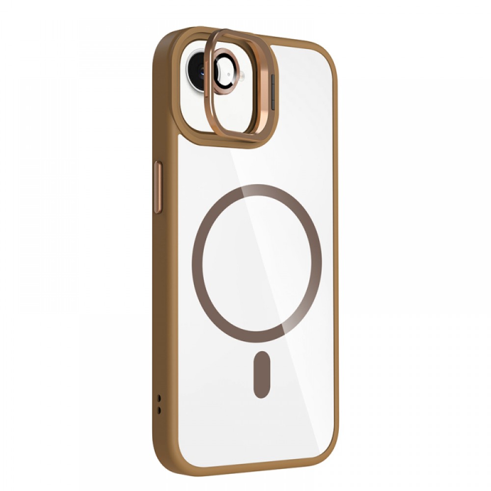 iPhone 16E Zore Etro MagSafe uyumlu entegre standlı kamera lens hediyeli şeffaf TPU PC hibrid koruyucu telefon kılıfı