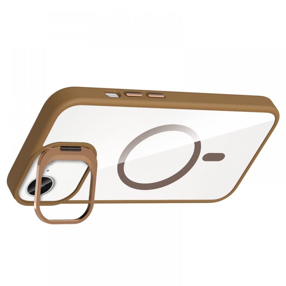 iPhone 16E Zore Etro MagSafe uyumlu entegre standlı kamera lens hediyeli şeffaf TPU PC hibrid koruyucu telefon kılıfı