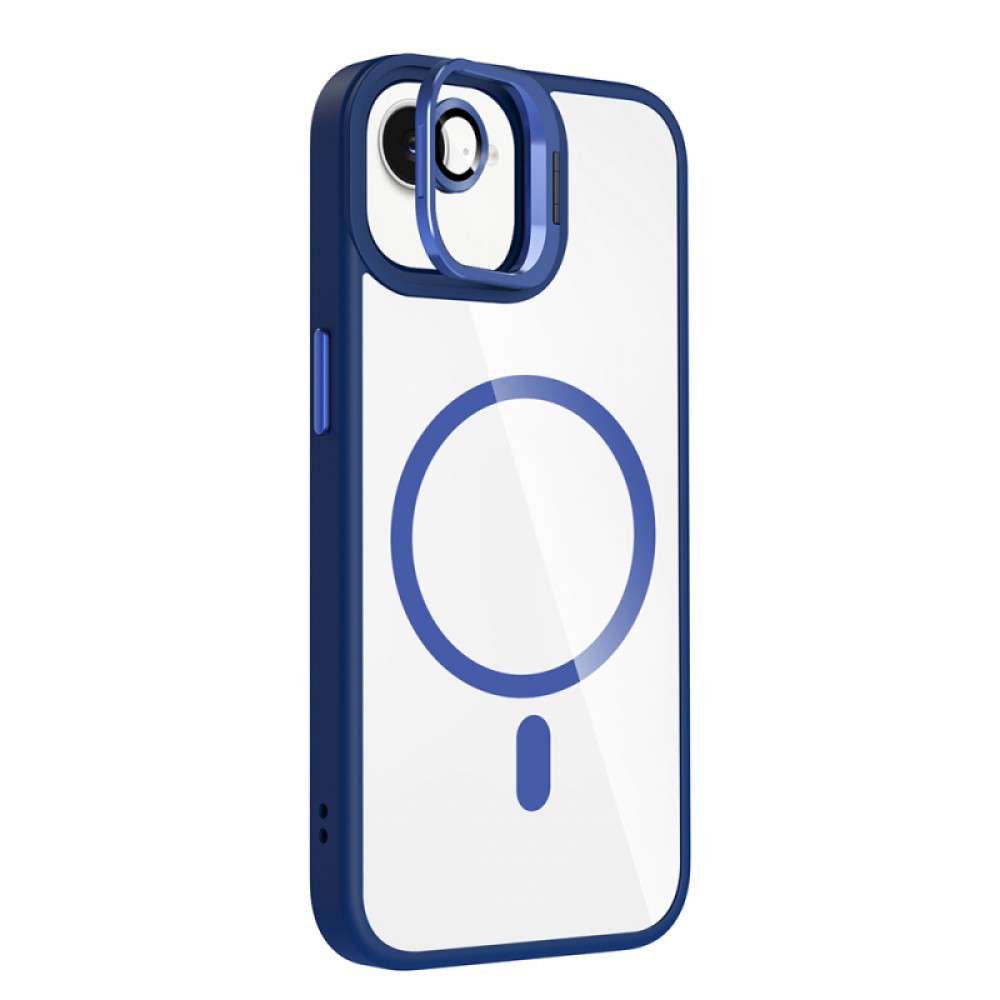 iPhone 16E Zore Etro MagSafe uyumlu entegre standlı kamera lens hediyeli şeffaf TPU PC hibrid koruyucu telefon kılıfı