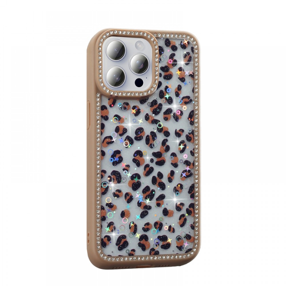 iPhone 15 Pro Zore Azra serisi taşlı çerçeveli simli fiyonk yıldız kelebek desenli parlak silikon kenarlı lüks koruyucu telefon kılıfı