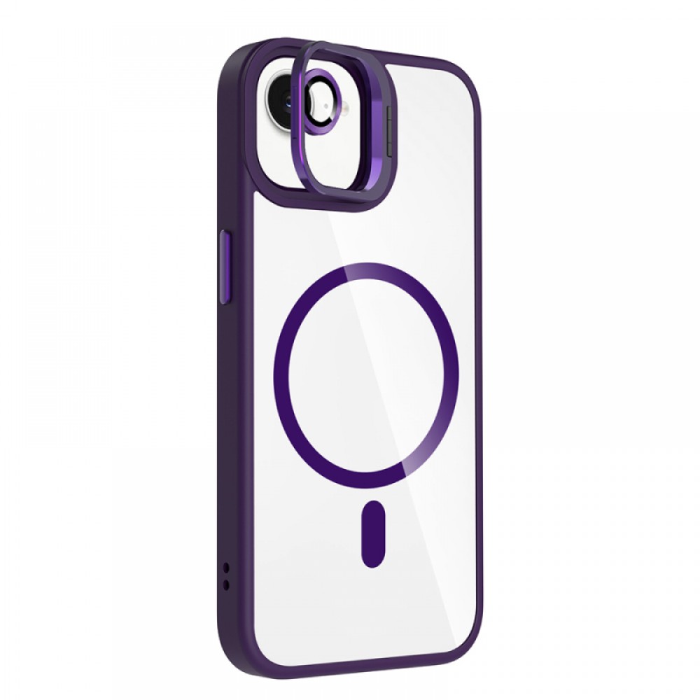 iPhone 16E Zore Etro MagSafe uyumlu entegre standlı kamera lens hediyeli şeffaf TPU PC hibrid koruyucu telefon kılıfı