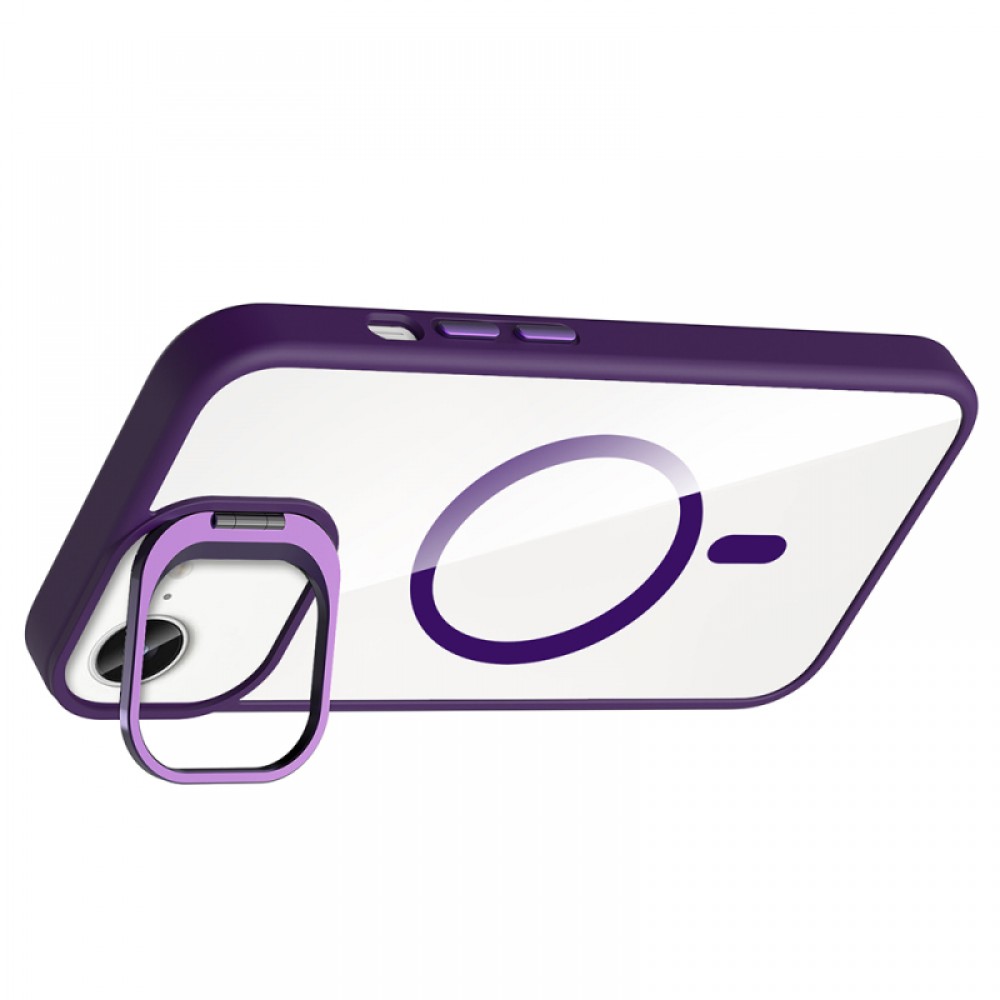 iPhone 16E Zore Etro MagSafe uyumlu entegre standlı kamera lens hediyeli şeffaf TPU PC hibrid koruyucu telefon kılıfı