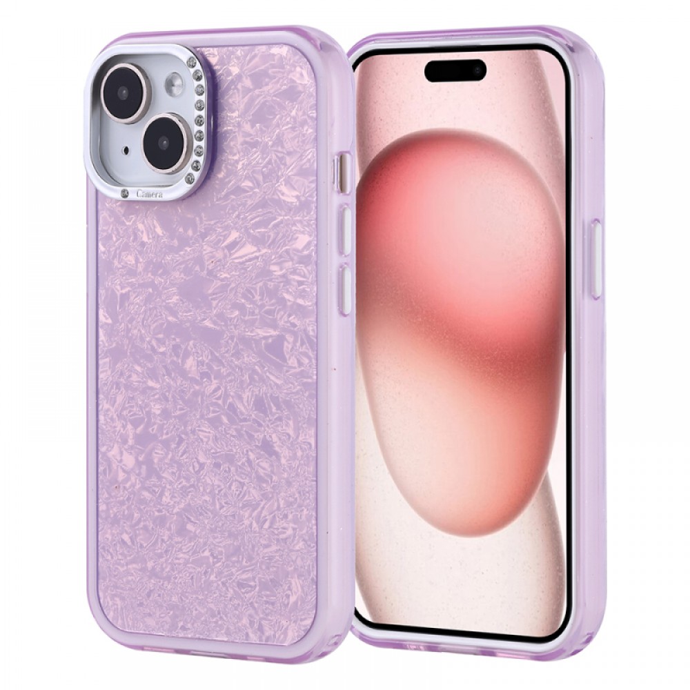 iPhone 15 Zore Kapi serisi taşlı kamera çerçeveli kırık cam efektli parlak TPU ve PC hibrit koruyucu telefon kılıfı