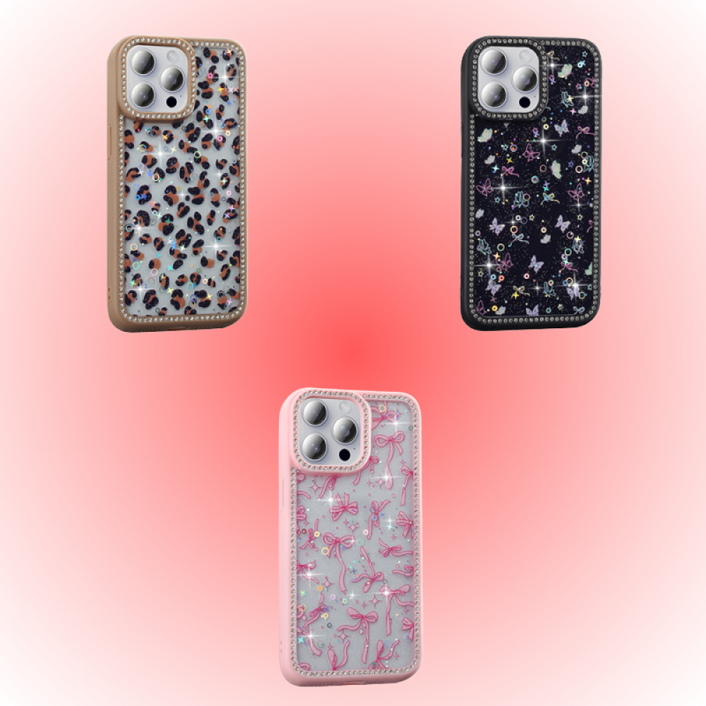 Apple iPhone 15 Pro Kılıf | Zore Azra | Taşlı Simli Fiyonklu Kapak | MobixMood