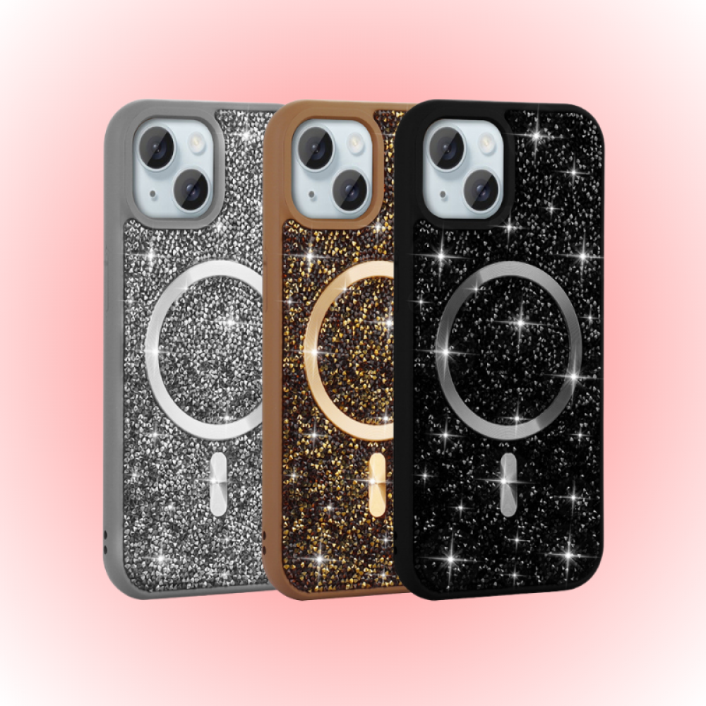 Apple iPhone 15 Plus Kılıf | Zore Mozaik | MagSafe Pırlanta Tasarımlı Silikon Kapak | MobixMood