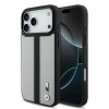 iPhone 17 Pro BMW orijinal lisanslı MagSafe uyumlu deri arka yüzeyli metal logolu delikli şerit tasarımlı telefon kılıfı