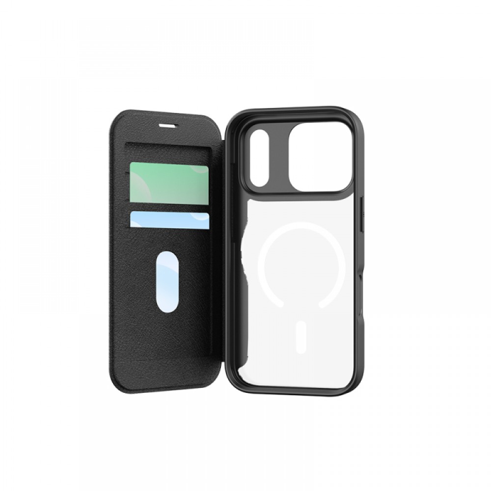 iPhone 17 Pro Raptic Air Folio MagSafe uyumlu şeffaf arka yüzeyli kapaklı ve kartlıklı telefon kılıfı