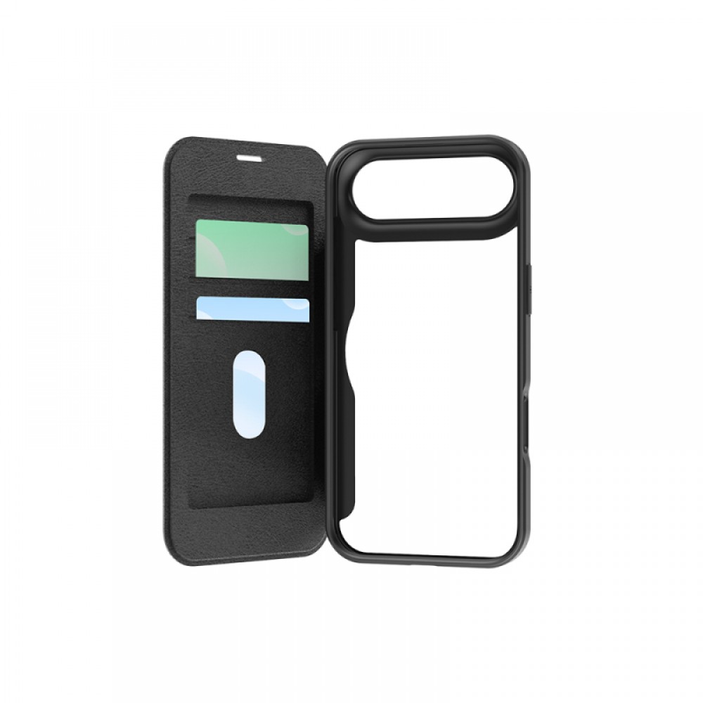 iPhone 17 Air Raptic Air Folio MagSafe uyumlu şeffaf arka kartlıklı kapaklı deri görünümlü koruyucu telefon kılıfı