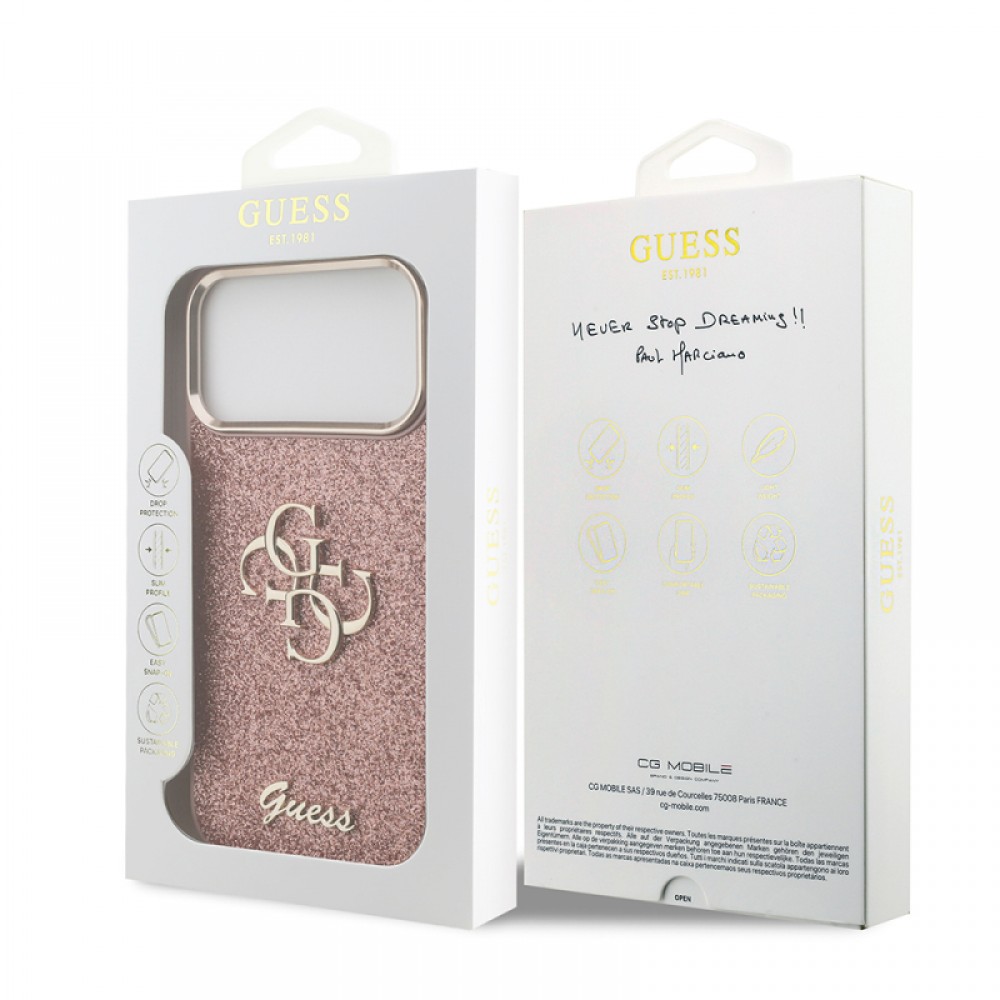 iPhone 17 Pro Max Guess orijinal lisanslı 4G logolu glitter telefon kılıfı