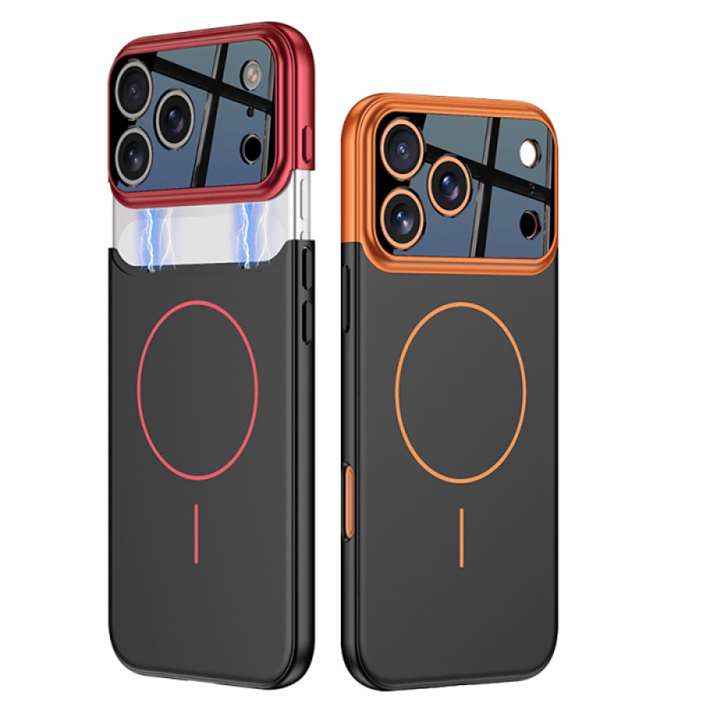 iPhone 17 Pro MagSafe uyumlu çift parçalı kayar lens korumalı renkli çerçeveli Zore Napoli telefon kılıfı