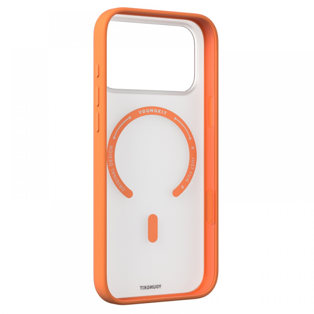 iPhone 17 Pro Max MagSafe uyumlu Youngkit Clear serisi şeffaf mat arka yüzeyli renkli çerçeveli telefon kılıfı