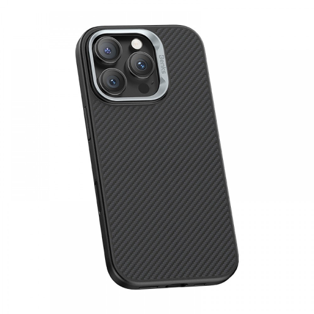 iPhone 16 Pro Max Benks Hybrid ArmorPro MagSafe uyumlu 600D Kevlar karbon fiber kamera kontrol butonlu premium telefon kılıfı