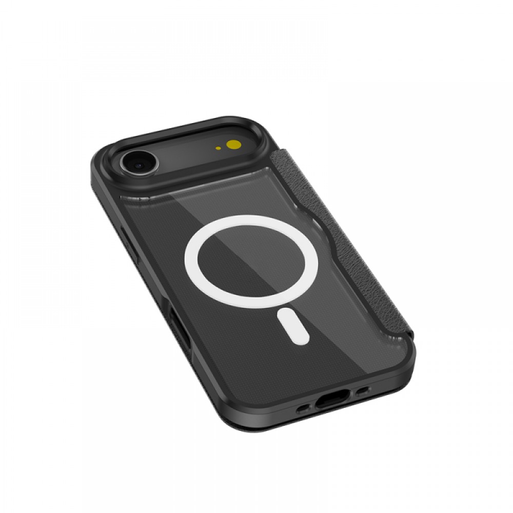 iPhone 17 Air Raptic Air Folio MagSafe uyumlu şeffaf arka kartlıklı kapaklı deri görünümlü koruyucu telefon kılıfı