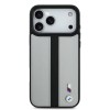 iPhone 17 Pro BMW orijinal lisanslı MagSafe uyumlu deri arka yüzeyli metal logolu delikli şerit tasarımlı telefon kılıfı