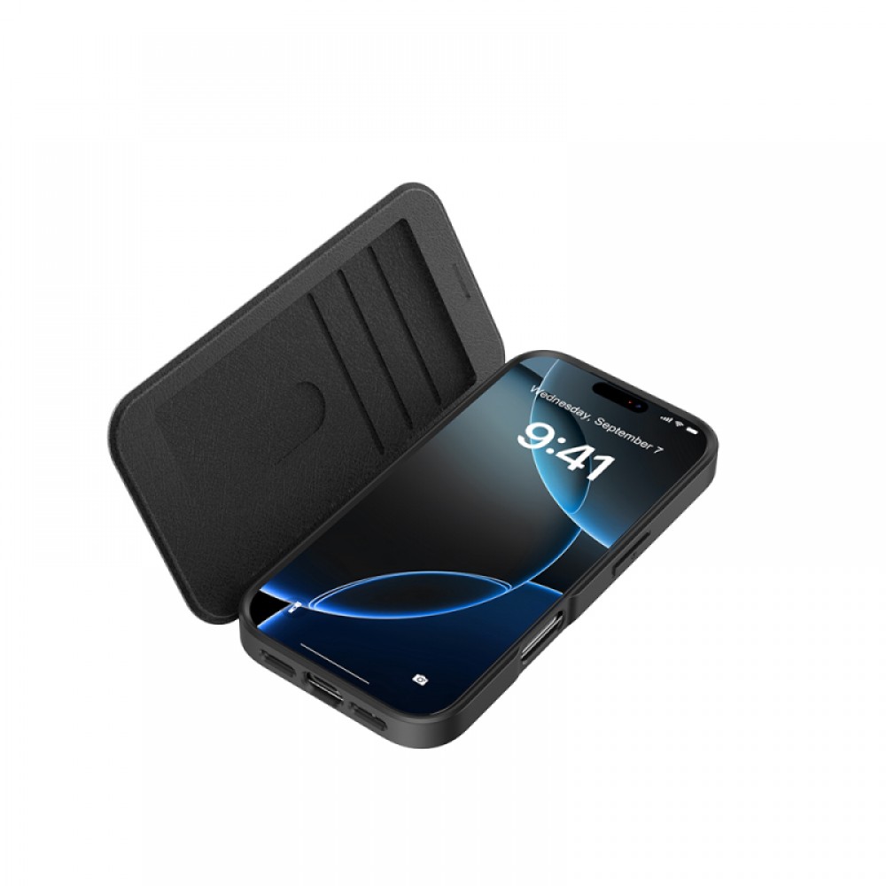 iPhone 17 Pro Raptic Air Folio MagSafe uyumlu şeffaf arka yüzeyli kapaklı ve kartlıklı telefon kılıfı