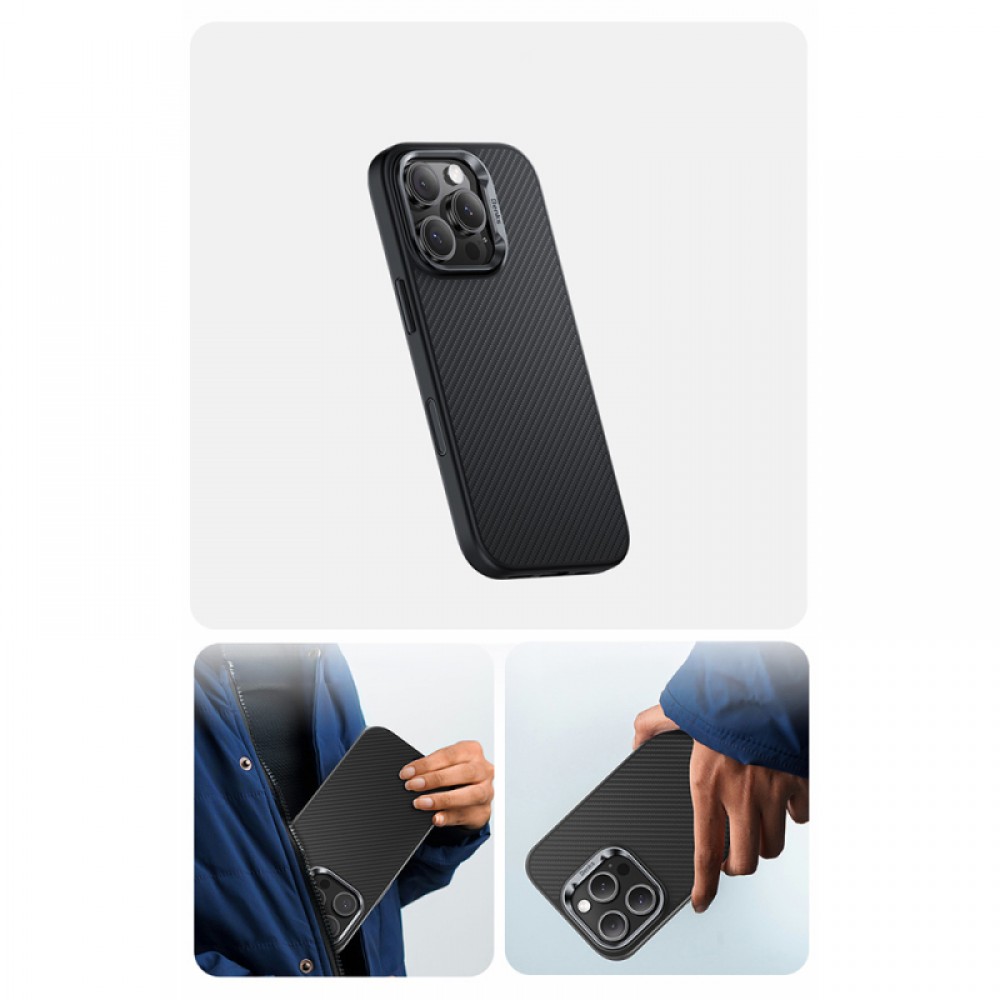 iPhone 16 Pro Max Benks Hybrid ArmorPro MagSafe uyumlu 600D Kevlar karbon fiber kamera kontrol butonlu premium telefon kılıfı