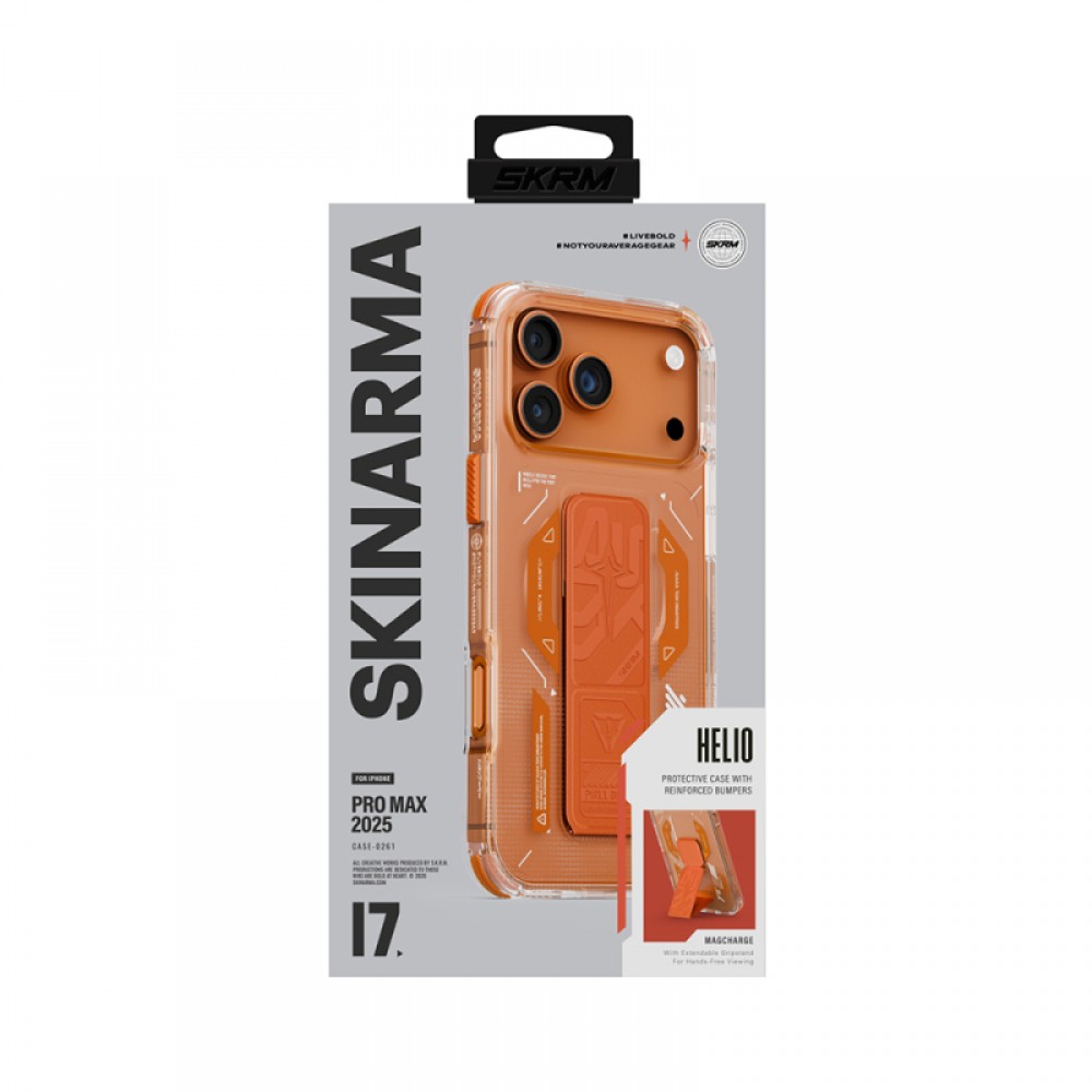 iPhone 17 Pro Max MagSafe uyumlu Skinarma Helio teknoloji desenli entegre standlı telefon kılıfı