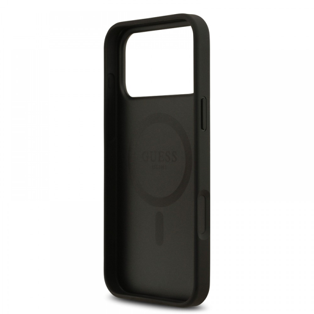 iPhone 17 Pro Max Guess orijinal lisanslı MagSafe uyumlu çiçek desenli metal logolu telefon kılıfı