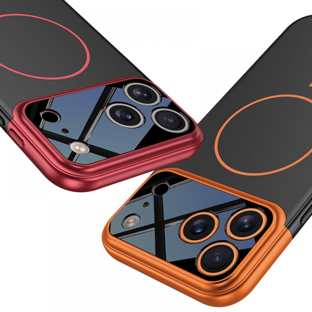 iPhone 17 Pro MagSafe uyumlu çift parçalı kayar lens korumalı renkli çerçeveli Zore Napoli telefon kılıfı