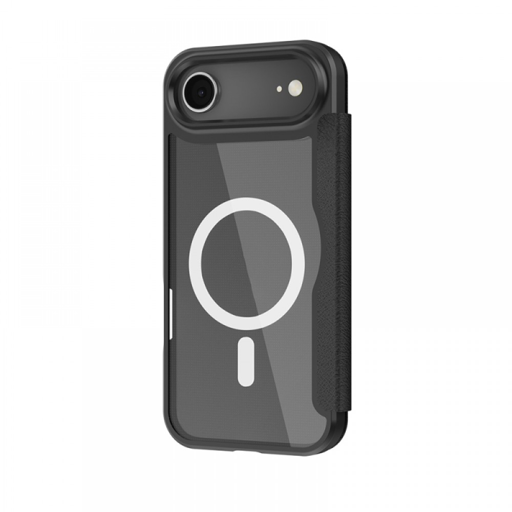 iPhone 17 Air Raptic Air Folio MagSafe uyumlu şeffaf arka kartlıklı kapaklı deri görünümlü koruyucu telefon kılıfı