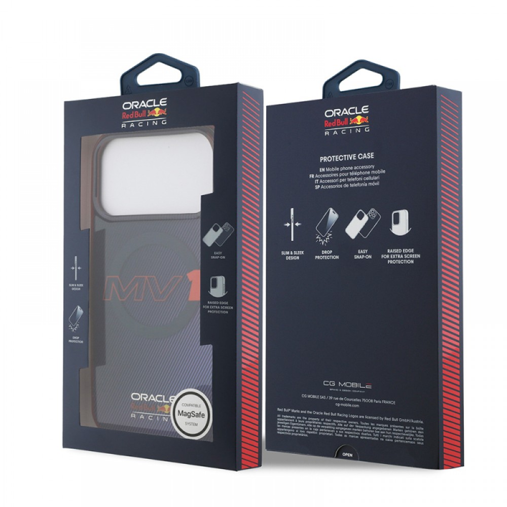 iPhone 17 Pro Max RedBull orijinal lisanslı MagSafe uyumlu çizgi desenli çift katmanlı sert PC telefon kılıfı