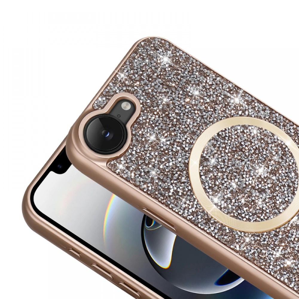 iPhone 16E Zore Mozaik MagSafe uyumlu pırlanta taşlarla süslenmiş mozaik desenli silikon telefon kılıfı