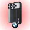 iPhone 17 Pro BMW orijinal lisanslı MagSafe uyumlu deri arka yüzeyli metal logolu delikli şerit tasarımlı telefon kılıfı