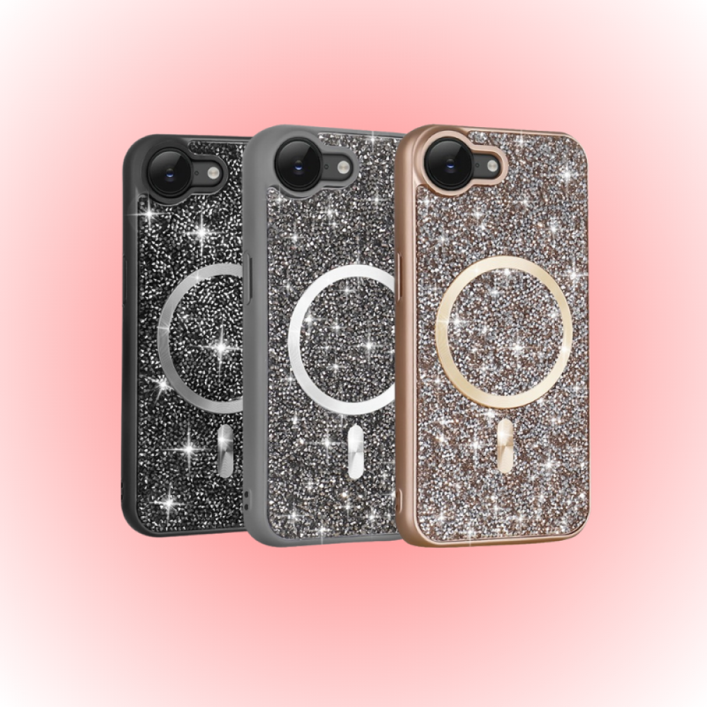 Apple iPhone 16E Kılıf | Zore Mozaik | MagSafe Pırlanta Tasarımlı Kapak | MobixMood