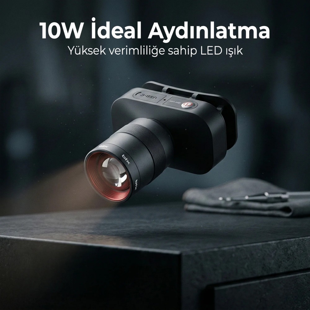 BXT1FL 10W şarj edilebilir kafa feneri 750 lümen 2500 mAh batarya zooming odaklama özellikli USB-C şarjlı IPX5 su geçirmez LED kafa lambası
