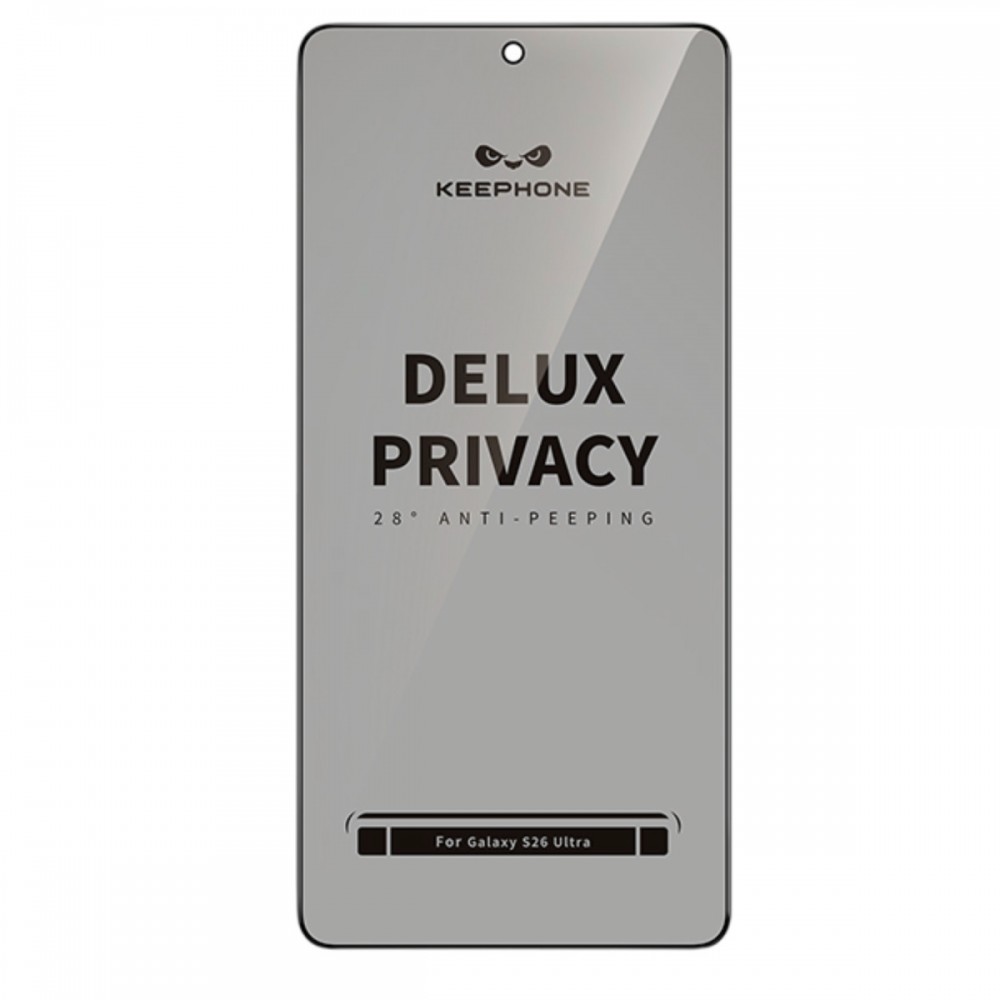 Samsung Galaxy S26 Keephone Delux Privacy 2.5D hayalet cam ekran koruyucu 28 derece gizlilik filtreli 9H sertlik temperli cam ekran koruması