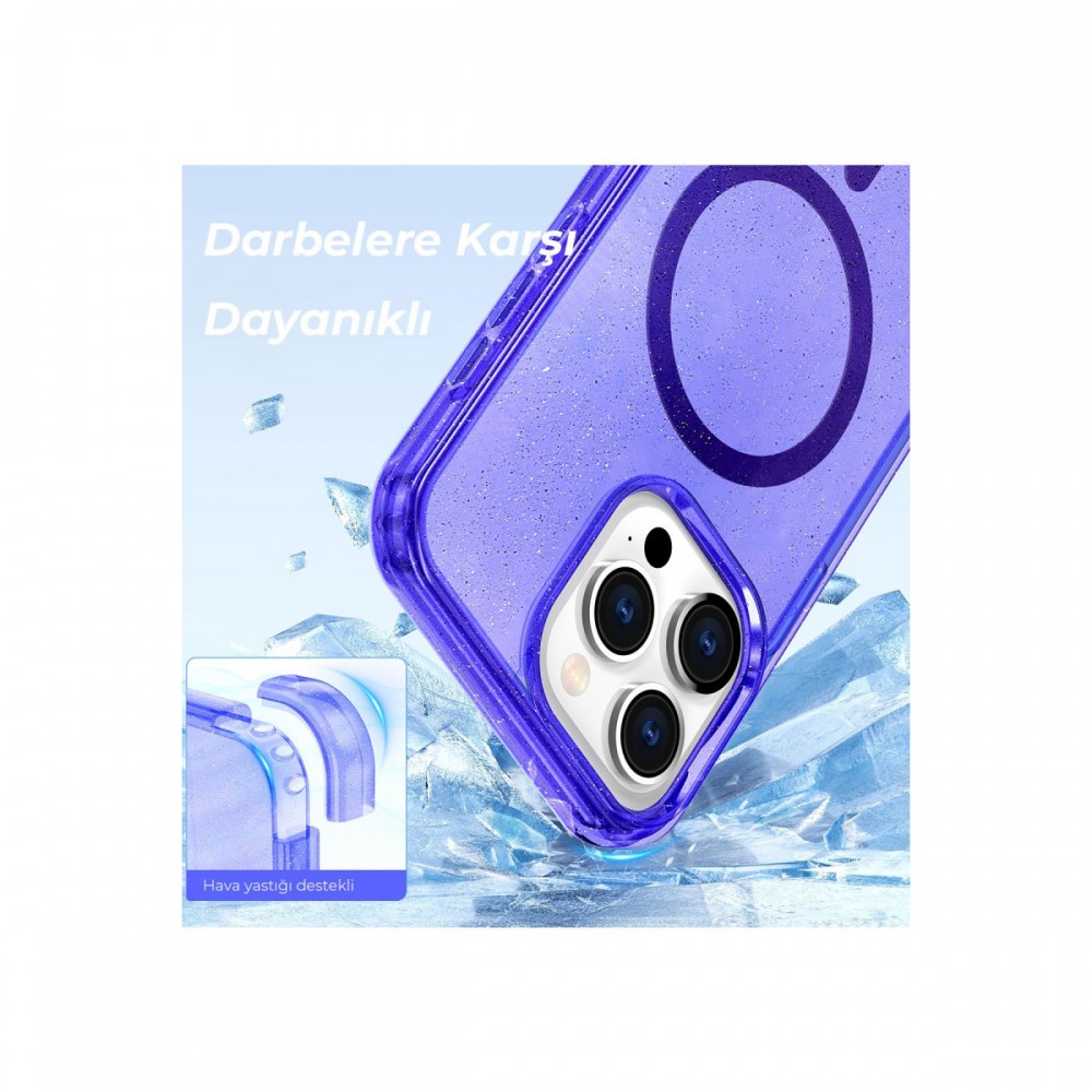 iPhone 12 ve 12 Pro Newface Star serisi kılıf MagSafe uyumlu simli parıltılı lüks koruyucu şık manyetik şarjlı telefon kılıfı